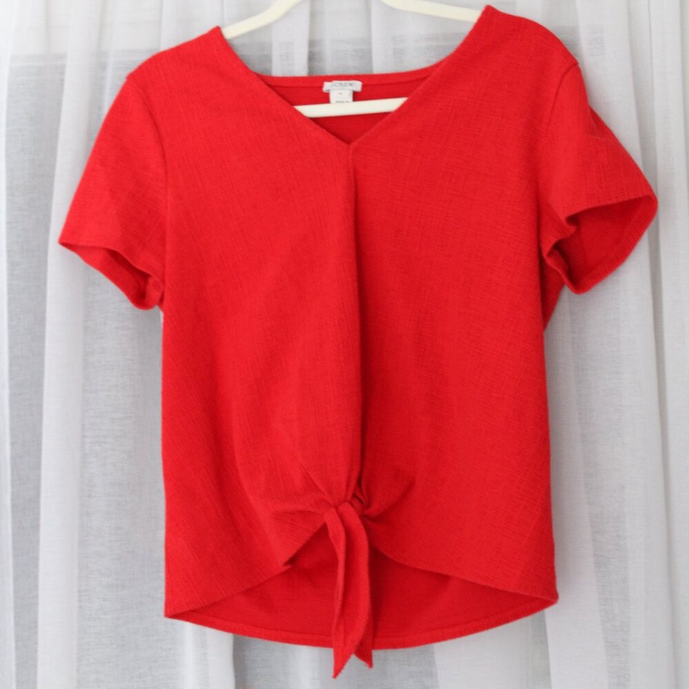 J. Crew Factory Textured Red Tie-Front Short Sleeve Shirt – Size M